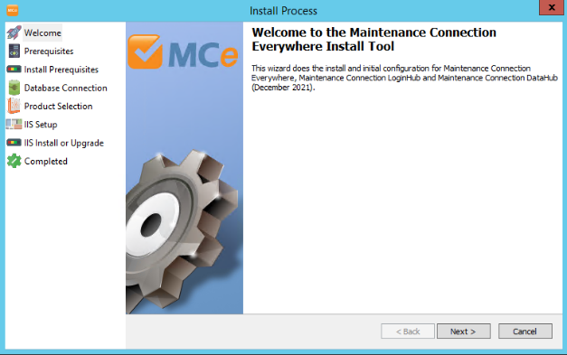 MCe Installer Welcome Screen
